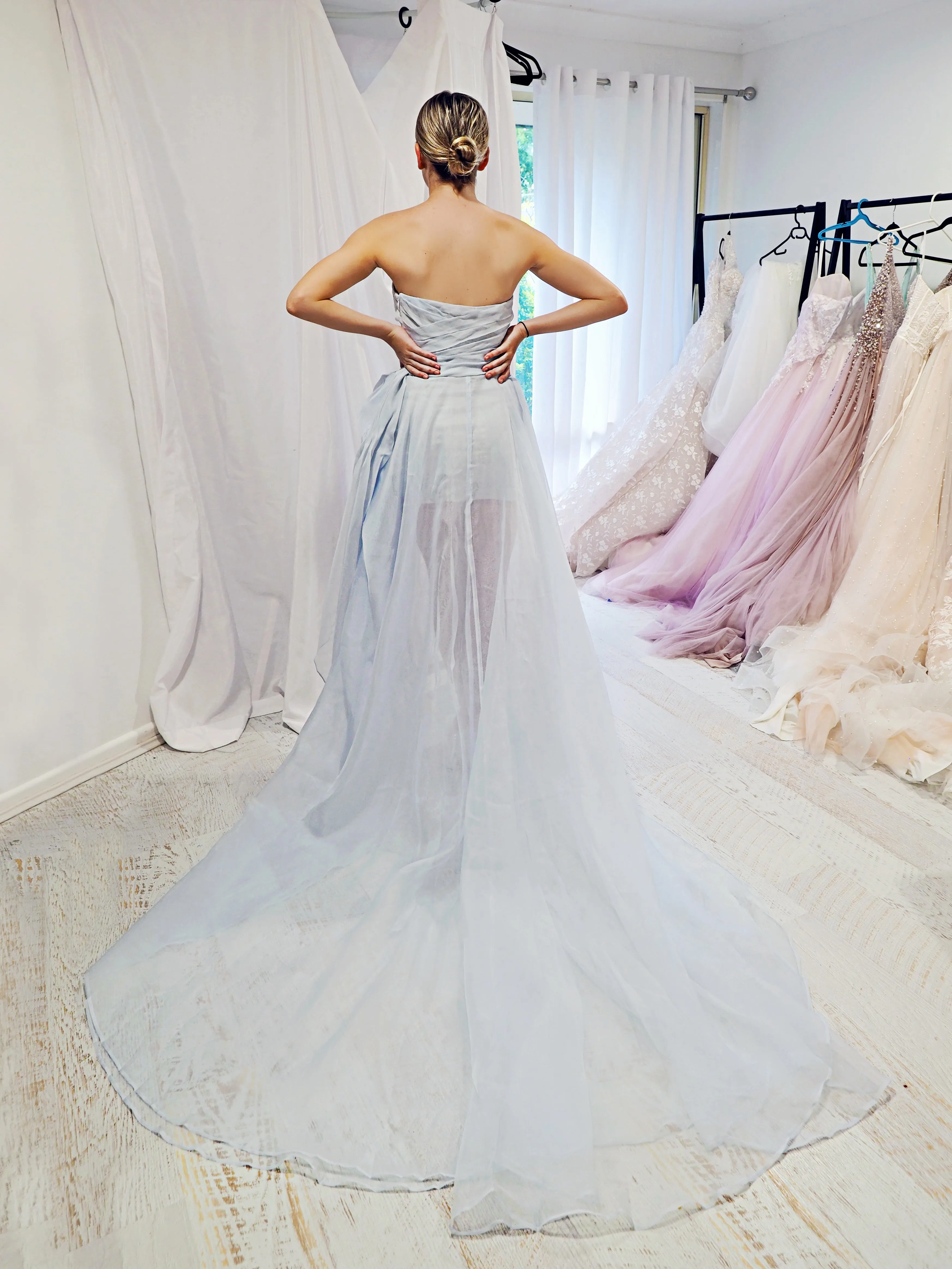 Blue rose silk organza high and low dress