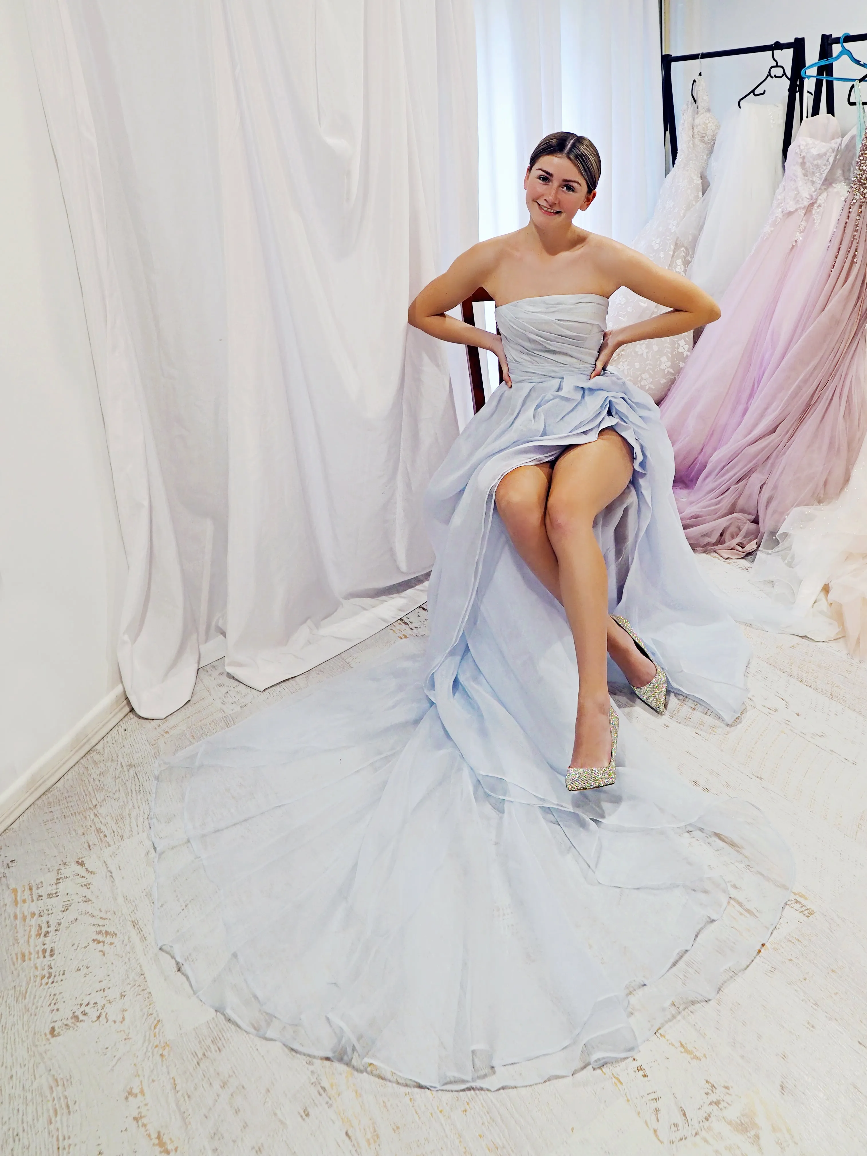 Blue rose silk organza high and low dress