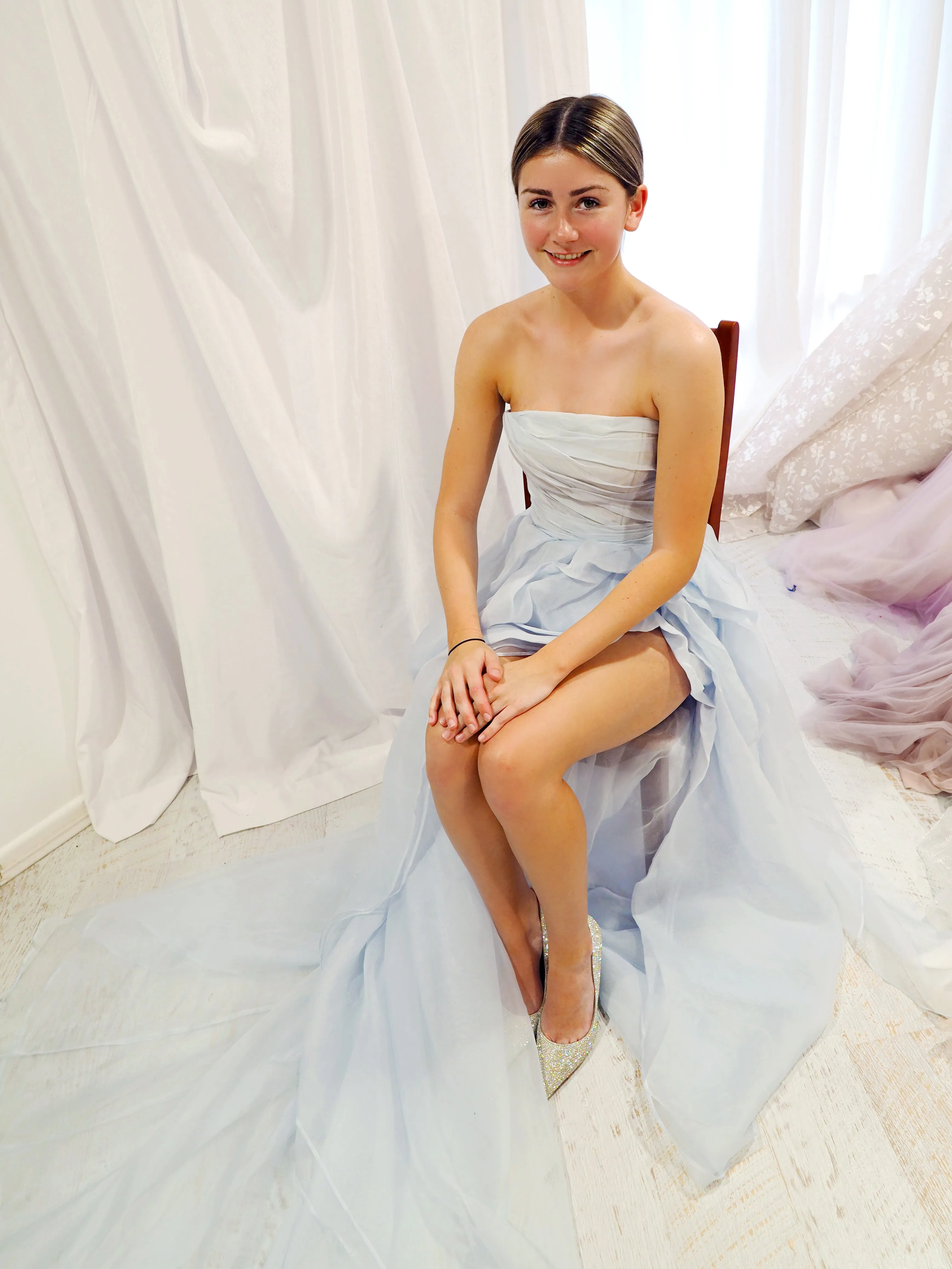Blue rose silk organza high and low dress