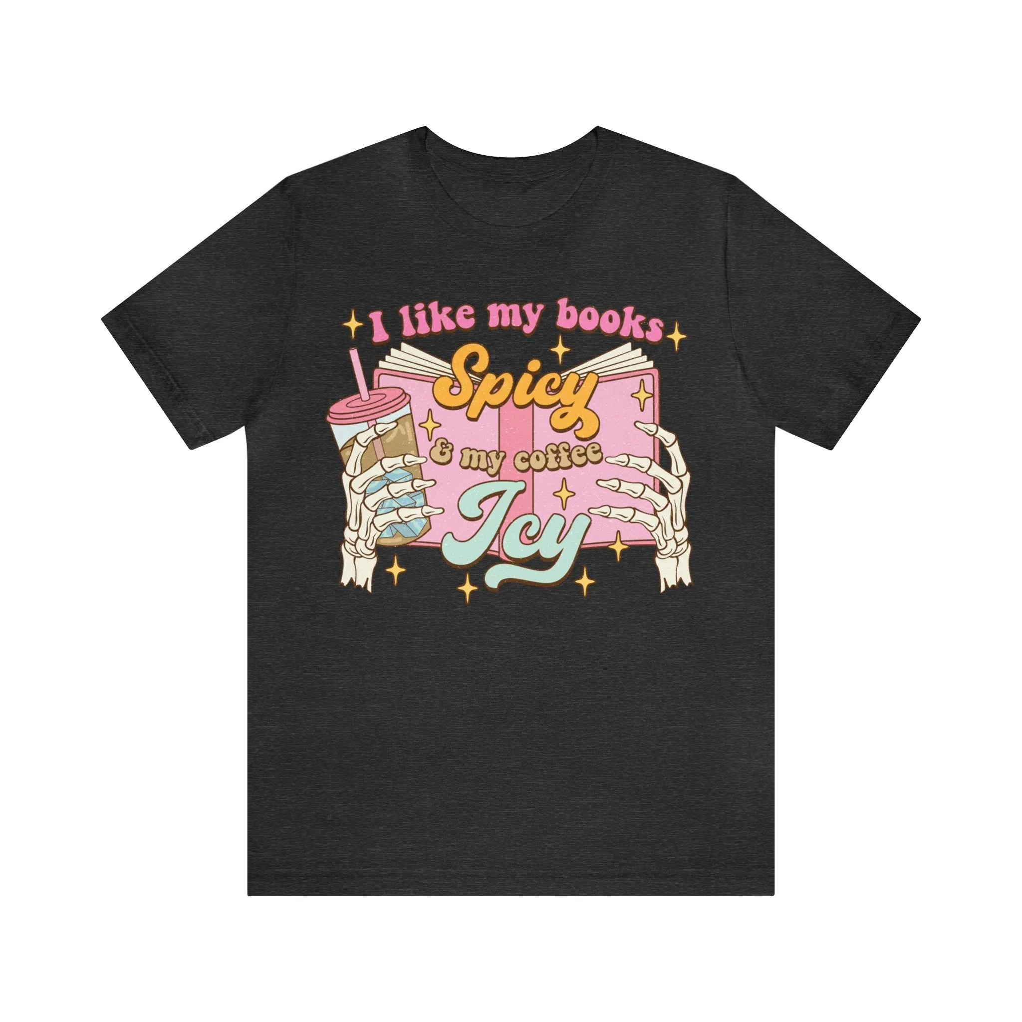 Book Lover T-Shirt, Spicy Books Icy Coffee Graphic Tee, Reading Enthusiast Casual Top, Unisex Shirt for Bibliophiles