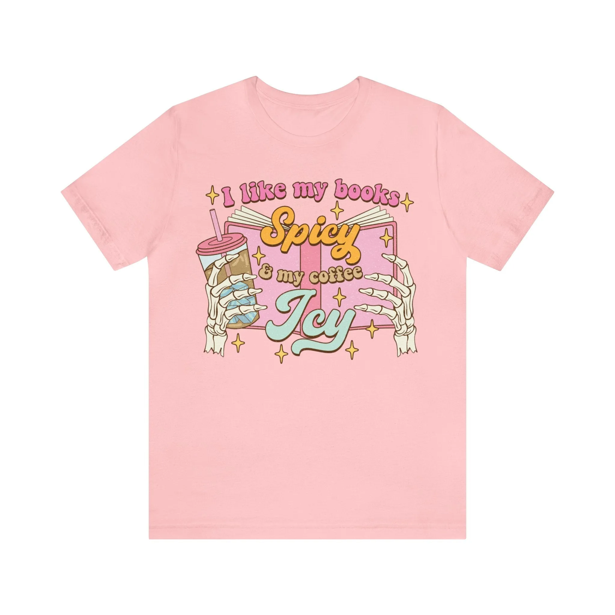 Book Lover T-Shirt, Spicy Books Icy Coffee Graphic Tee, Reading Enthusiast Casual Top, Unisex Shirt for Bibliophiles