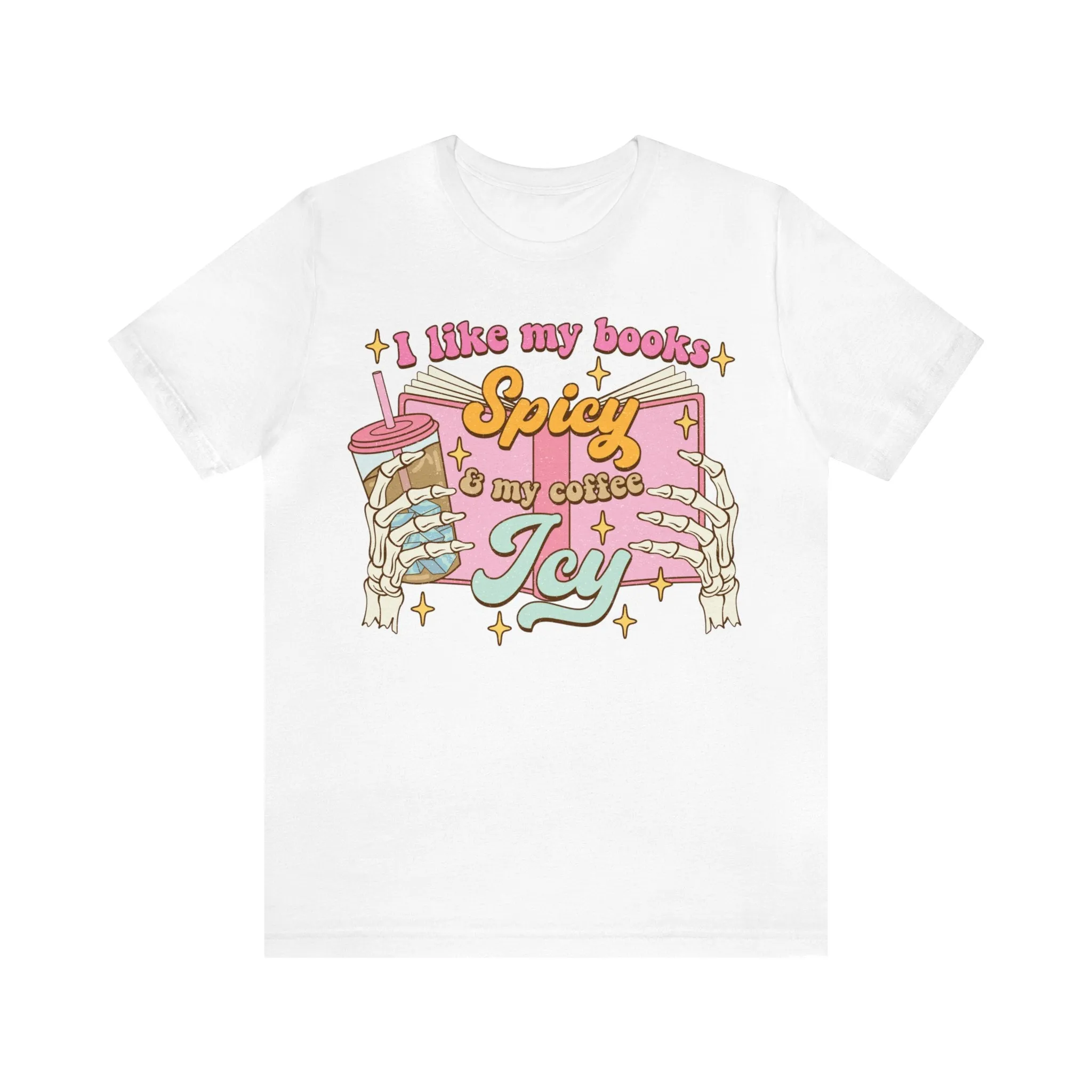 Book Lover T-Shirt, Spicy Books Icy Coffee Graphic Tee, Reading Enthusiast Casual Top, Unisex Shirt for Bibliophiles