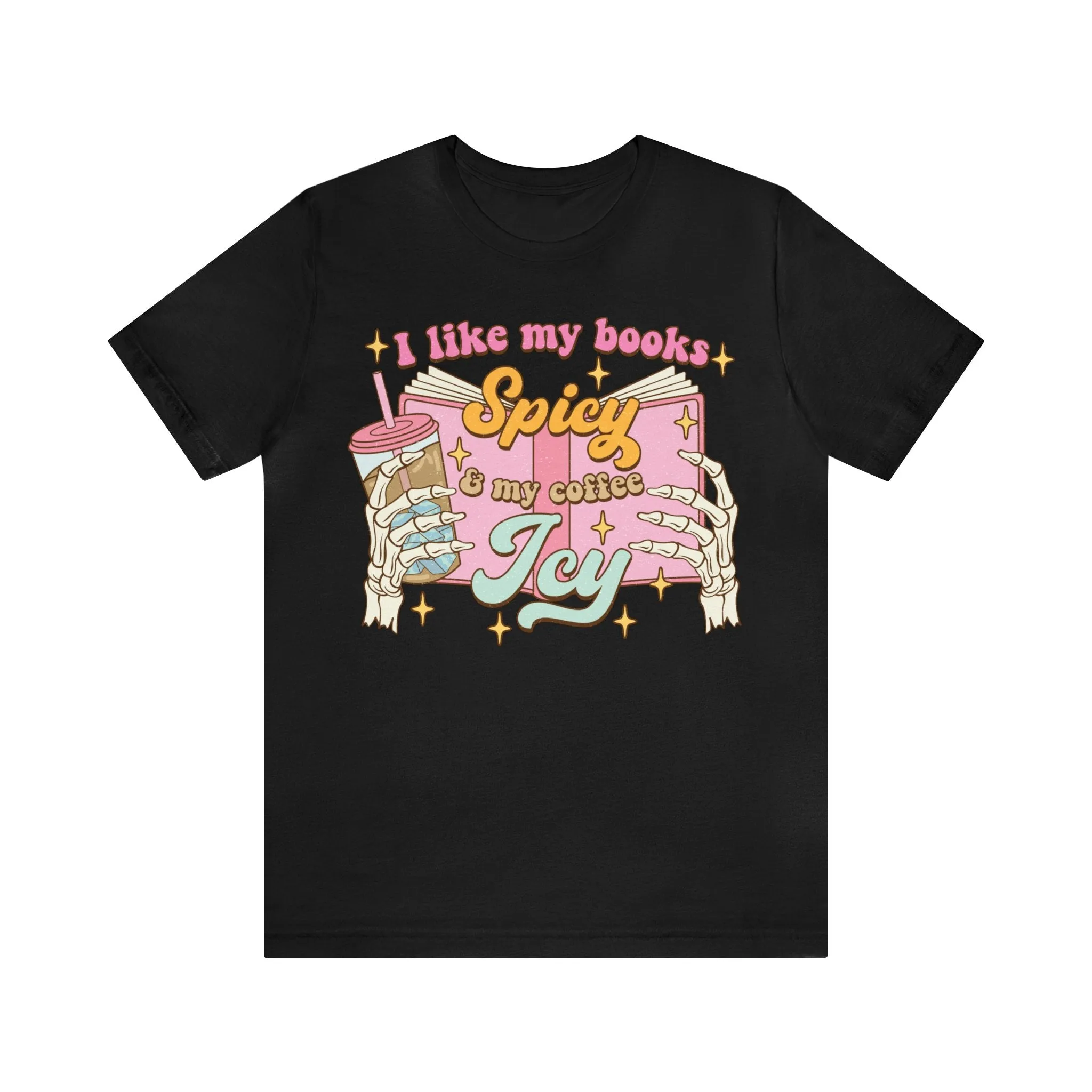 Book Lover T-Shirt, Spicy Books Icy Coffee Graphic Tee, Reading Enthusiast Casual Top, Unisex Shirt for Bibliophiles