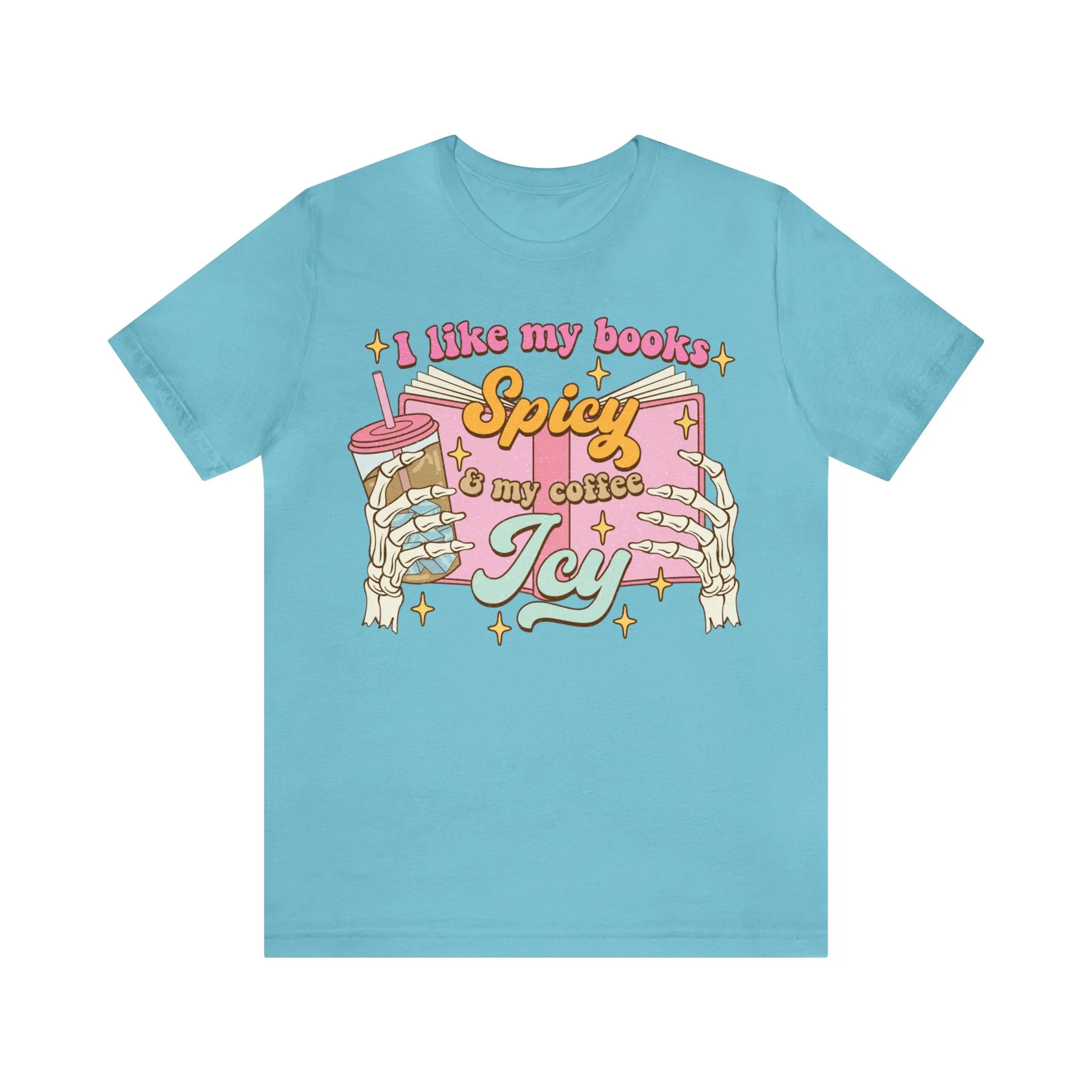 Book Lover T-Shirt, Spicy Books Icy Coffee Graphic Tee, Reading Enthusiast Casual Top, Unisex Shirt for Bibliophiles