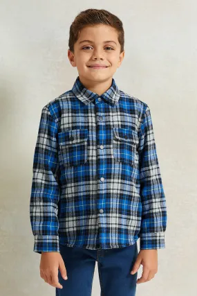 Boys Blue Check Sherpa Lining Long Sleeve Shirt