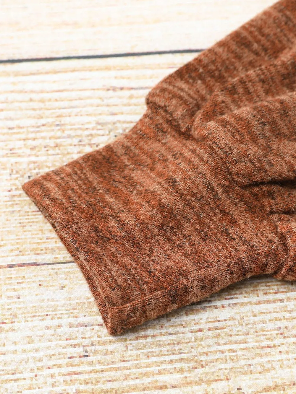 Brown Color Block Patchwork V Neck Loose Knit Top for Fall & Autumn