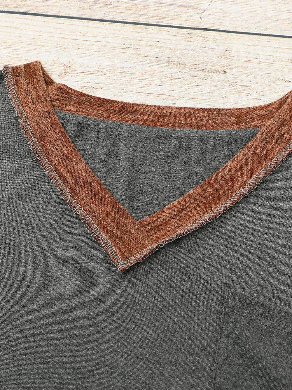 Brown Color Block Patchwork V Neck Loose Knit Top for Fall & Autumn