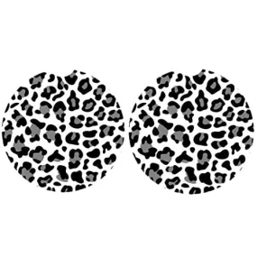 Car Coasters Pack of 2,Leopard Print Absorbent Ceramic Car Coasters,Drink Cup Holder Coasters,with A Finger Notch for Easy Removal(Grey)