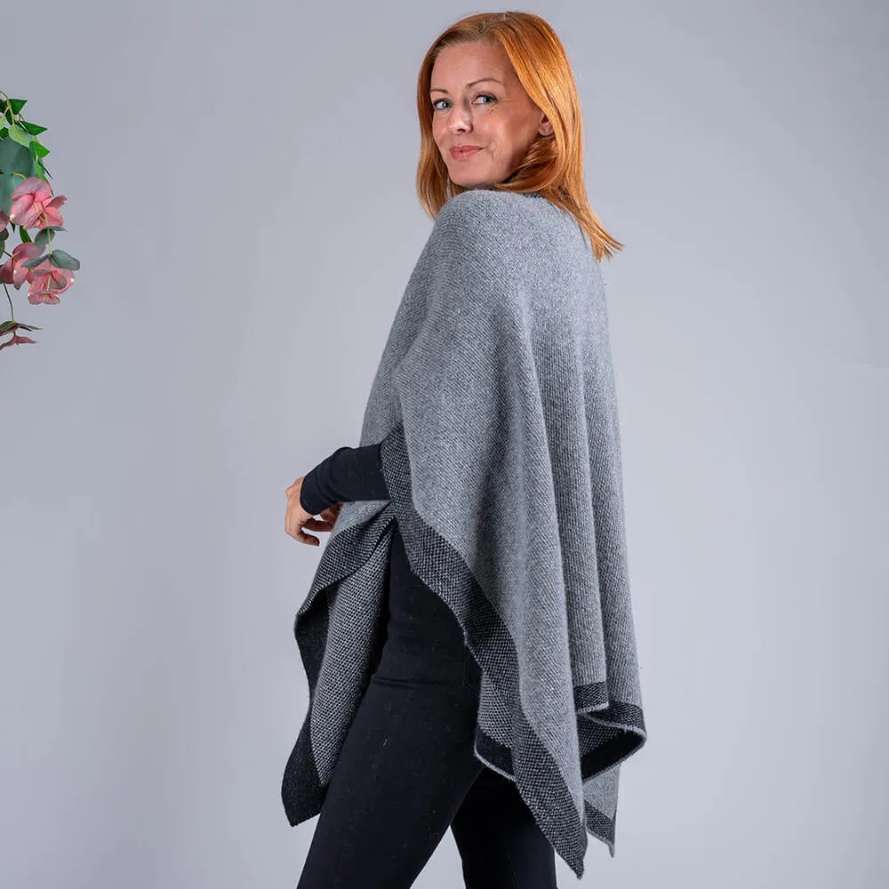 Charcoal and Grey Reversible Wool and Cashmere Cape