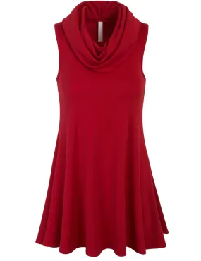 [Clearance] Womens Solid Cowl Neck Sleeveless Flared Knit Top
