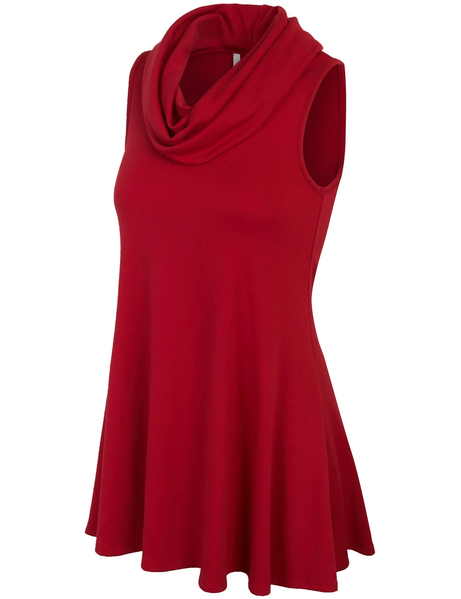 [Clearance] Womens Solid Cowl Neck Sleeveless Flared Knit Top
