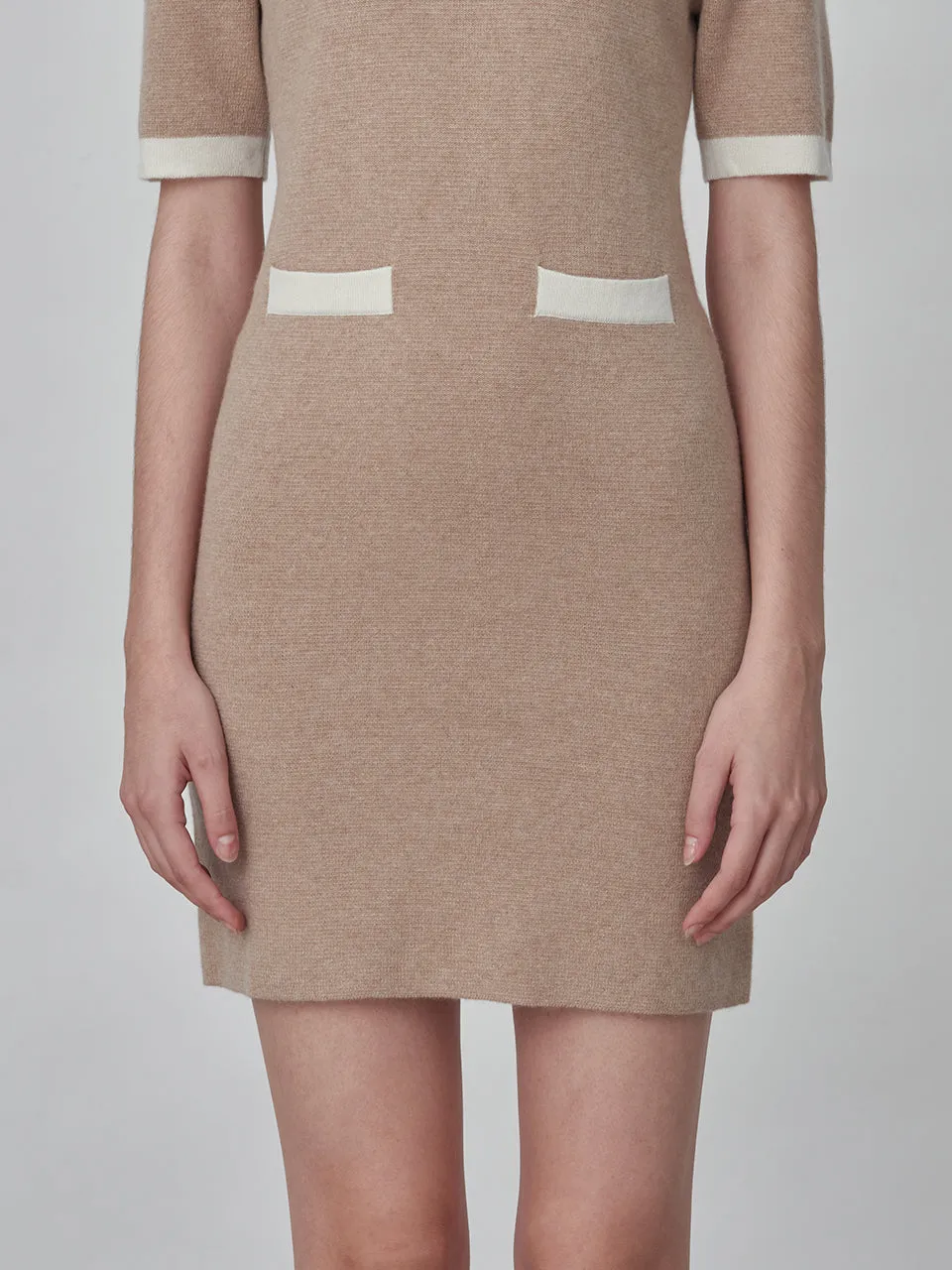 Color Block Shortsleeve Dress_Camel