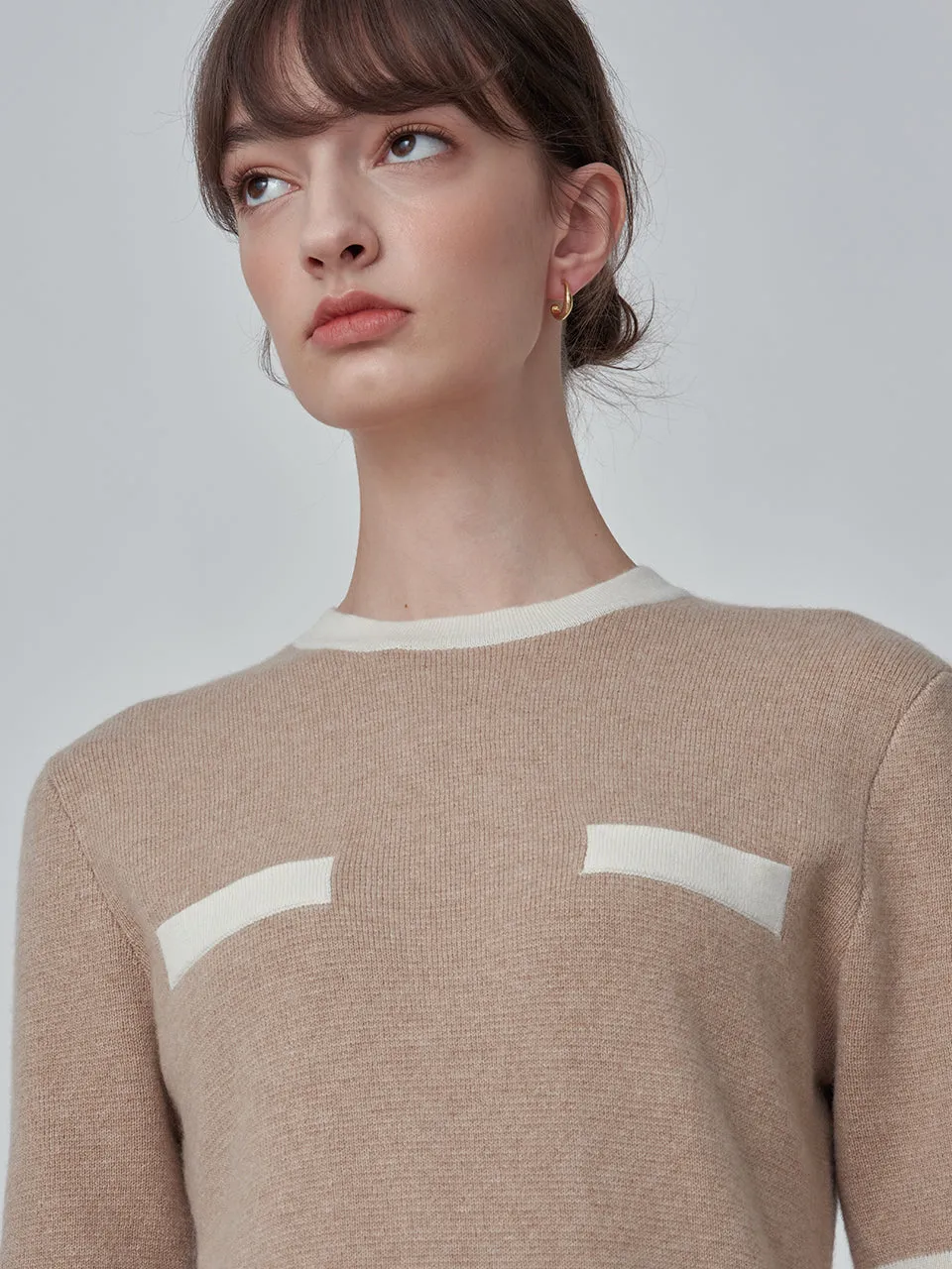 Color Block Shortsleeve Dress_Camel