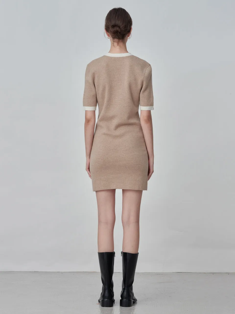 Color Block Shortsleeve Dress_Camel