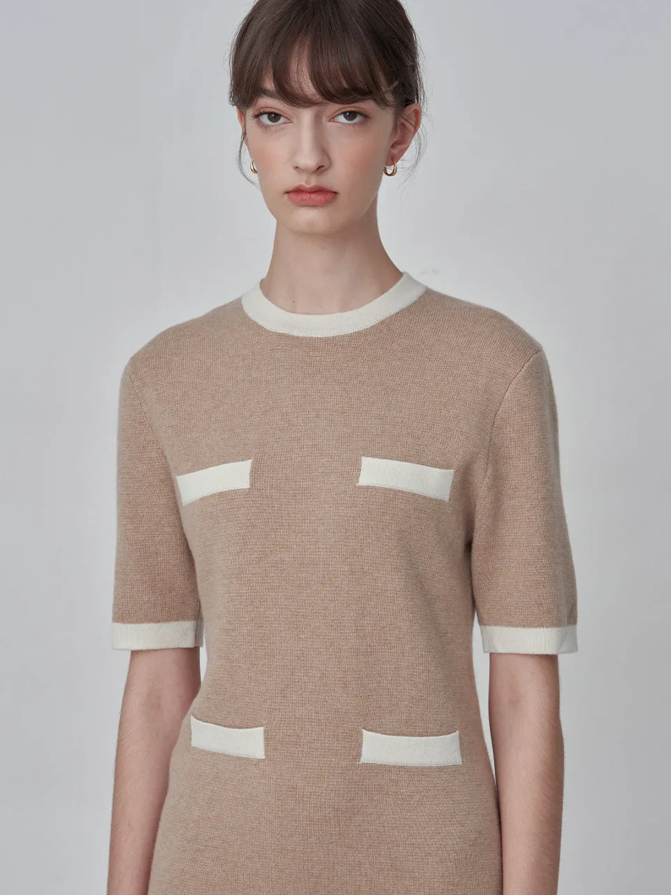 Color Block Shortsleeve Dress_Camel