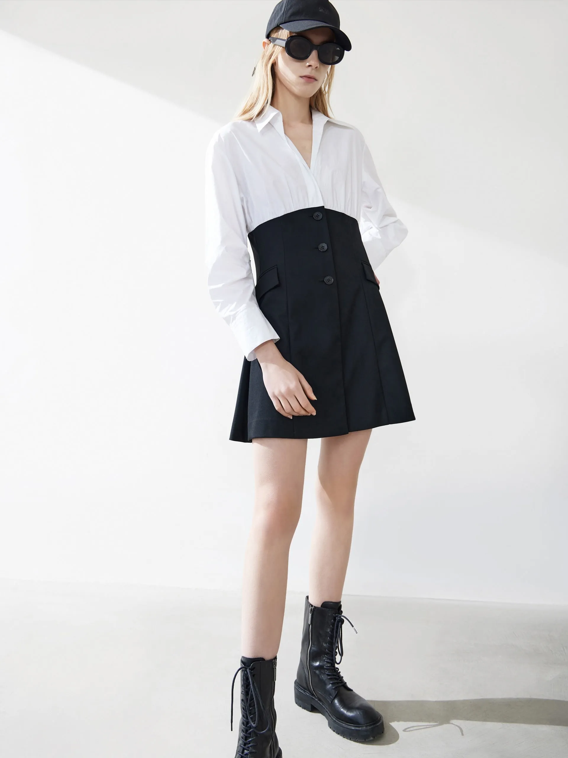 Contrast Cotton Shirt Dress