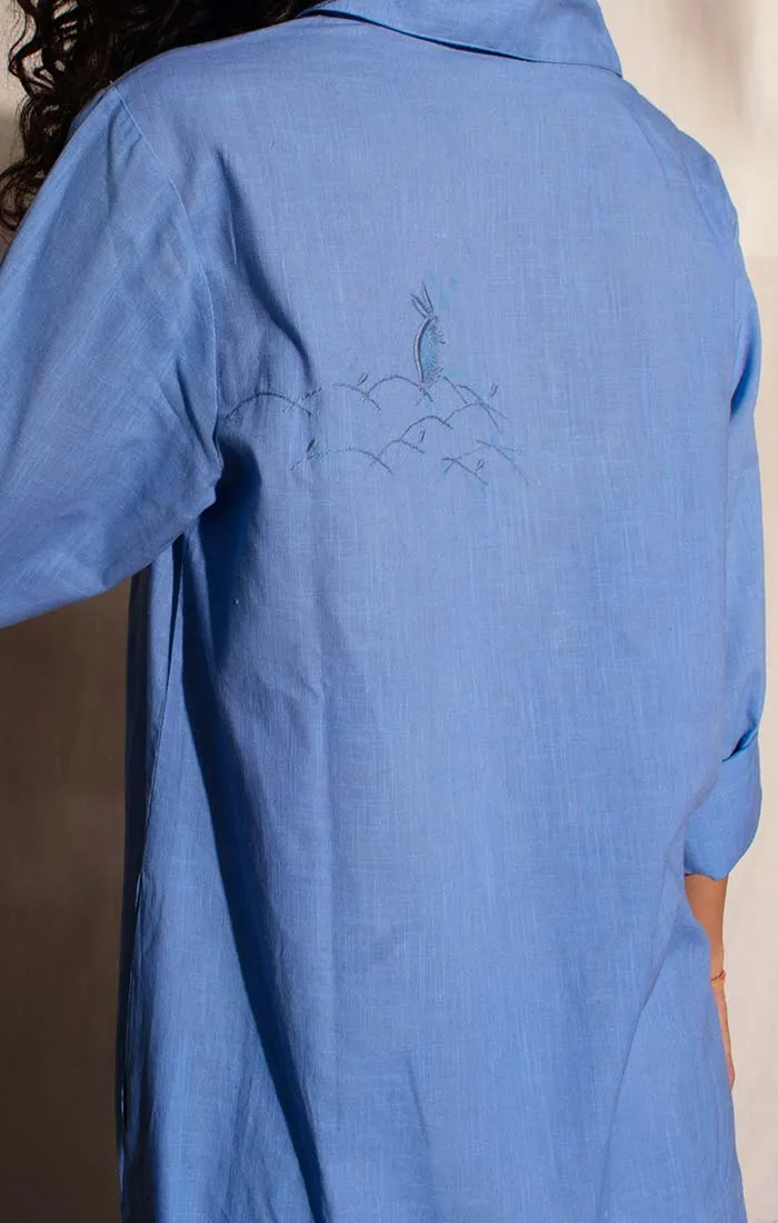 Cotton Linen Shirt Dress - Jodhpur Blue