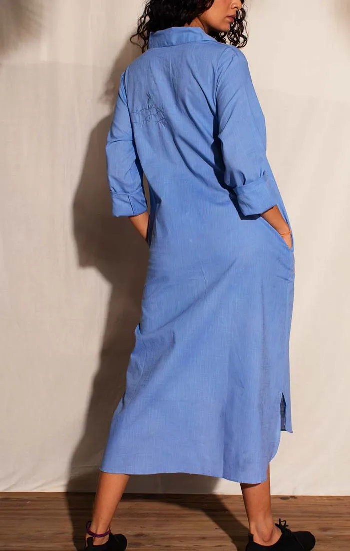 Cotton Linen Shirt Dress - Jodhpur Blue