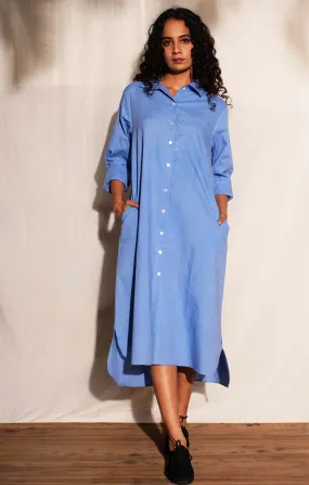 Cotton Linen Shirt Dress - Jodhpur Blue