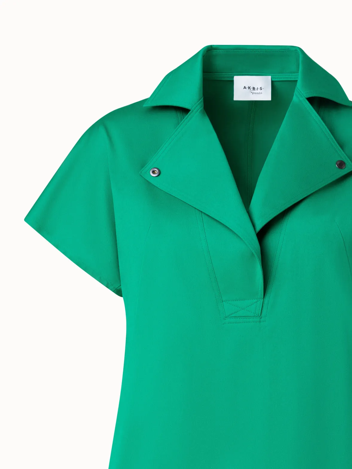 Cotton Stretch Gabardine Dress with Biker Collar