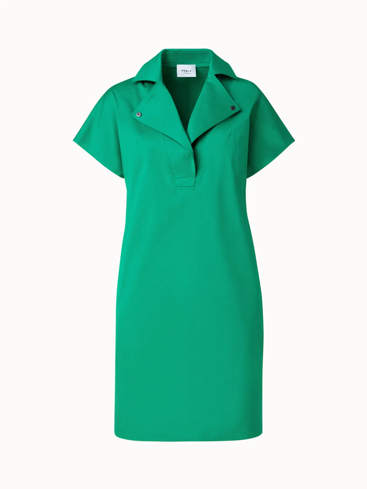 Cotton Stretch Gabardine Dress with Biker Collar