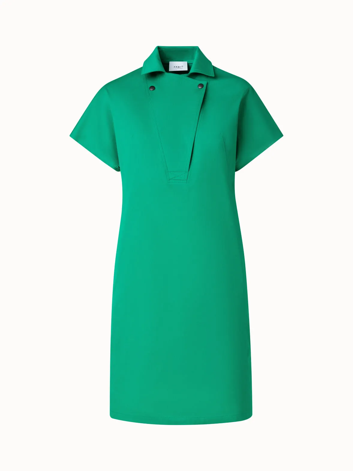 Cotton Stretch Gabardine Dress with Biker Collar