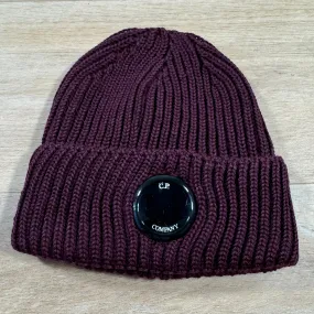 C.P. Company Extra Fine Merino Wool Lens Beanie in Potent Purple