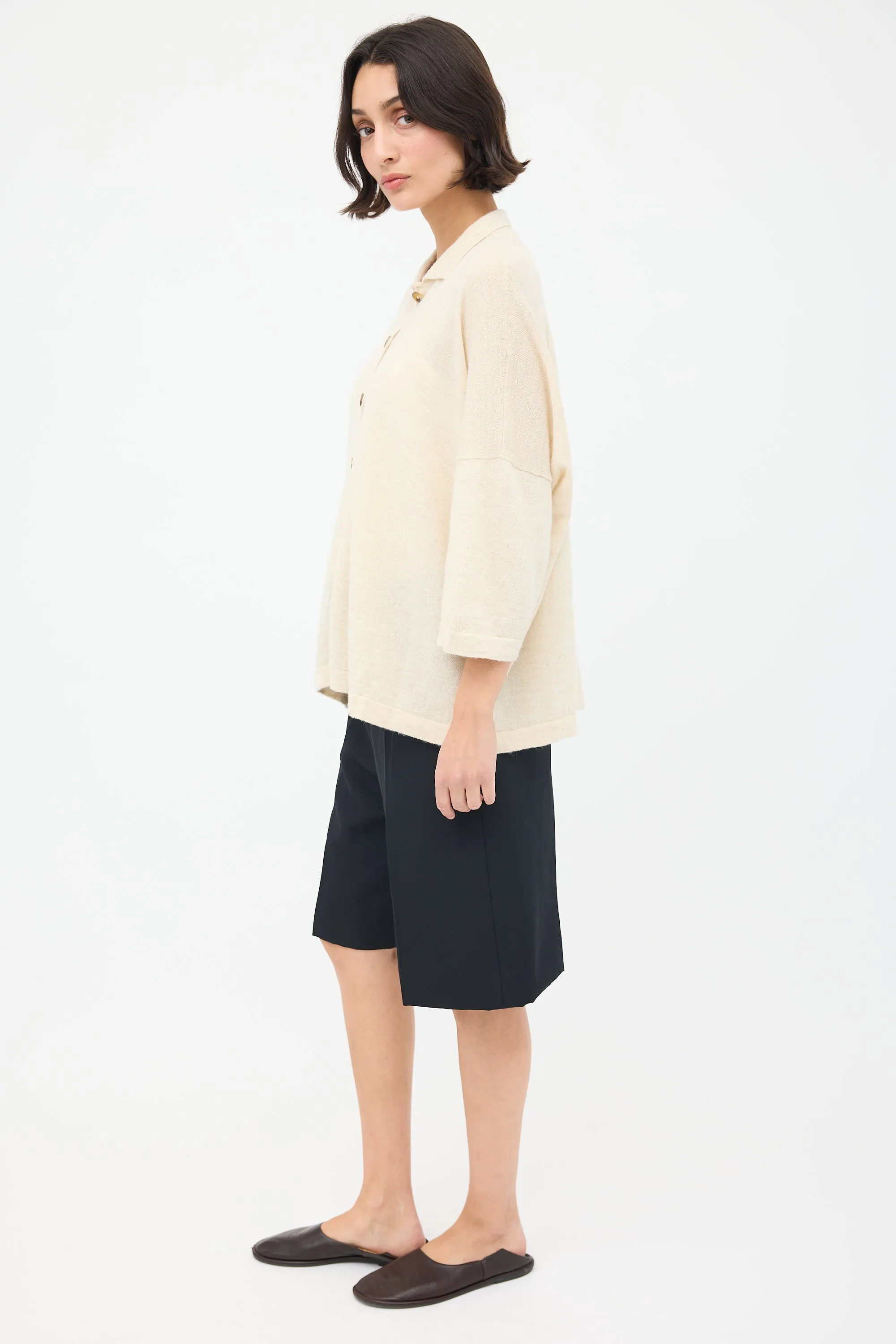 Cream Wool & Linen Big Shirt