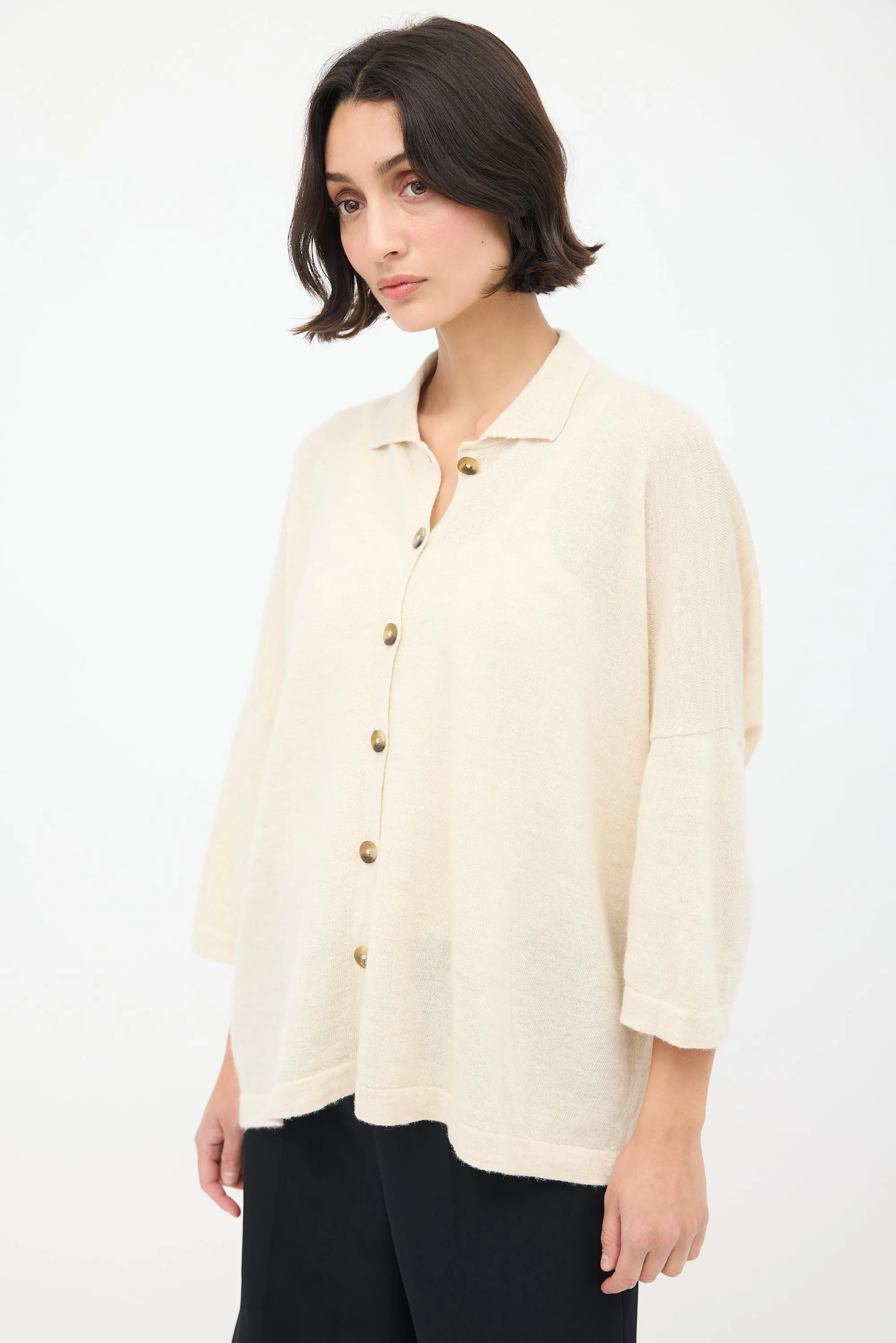 Cream Wool & Linen Big Shirt