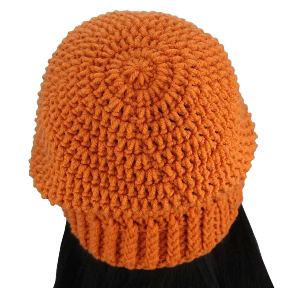 Dark Orange Crochet Slouch Beanie Hat Medium/Large - JMCH50ML