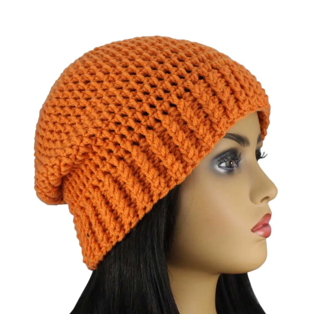 Dark Orange Crochet Slouch Beanie Hat Medium/Large - JMCH50ML