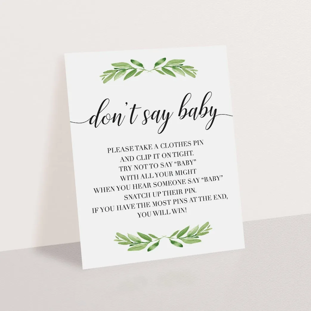 Don't Say Baby Game Sign for Gender Neutral Baby Shower
