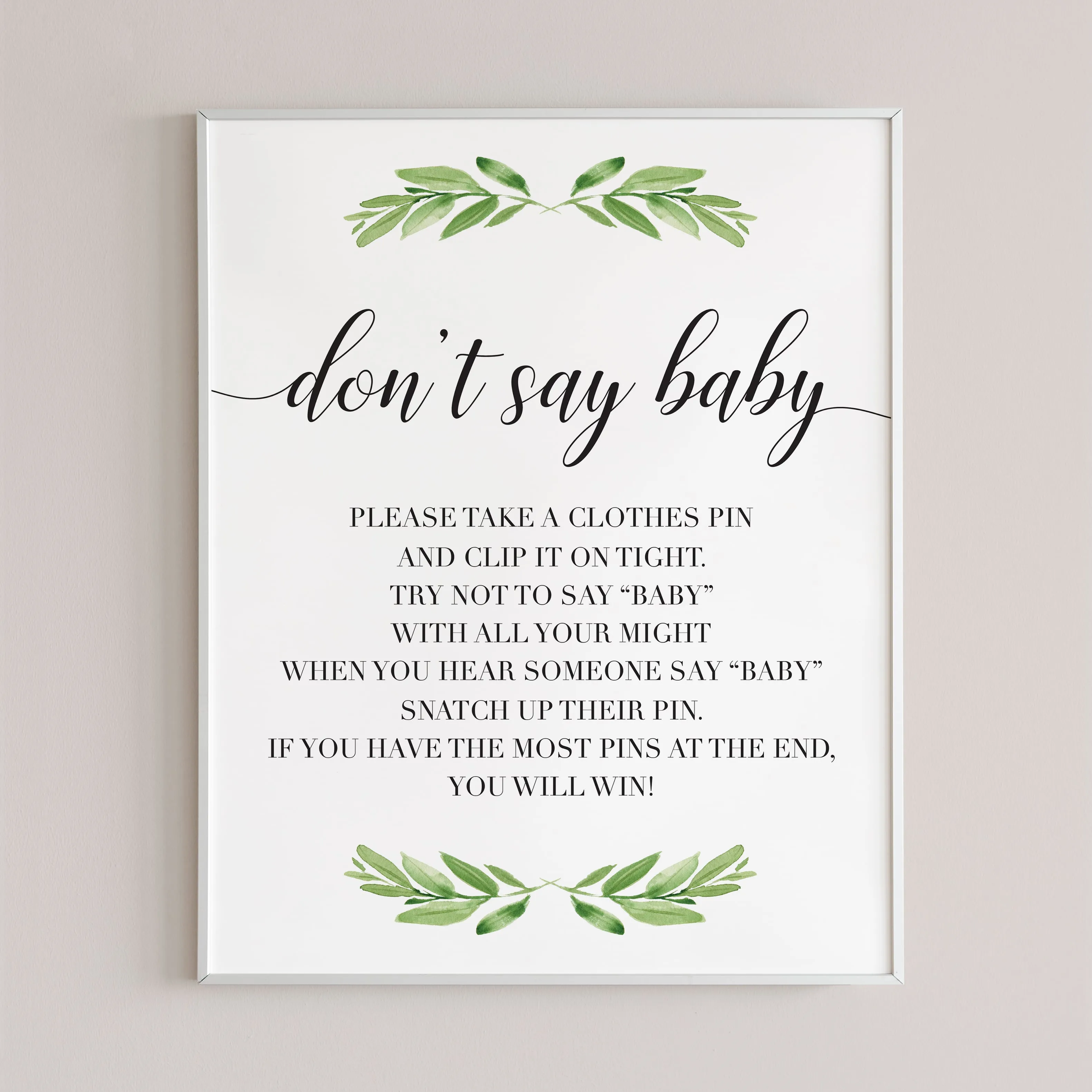 Don't Say Baby Game Sign for Gender Neutral Baby Shower