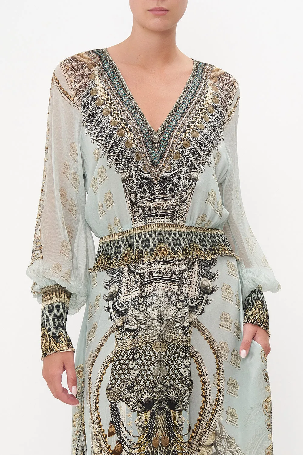 DRESS WITH SHIRRED WAIST AND CUFF FREE ESPIRITU