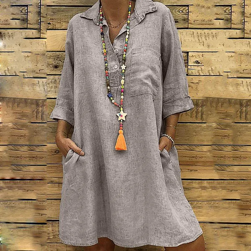 Dress with shirt collar and pockets - perfect for everyday use