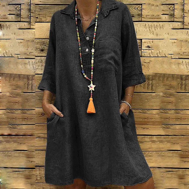 Dress with shirt collar and pockets - perfect for everyday use