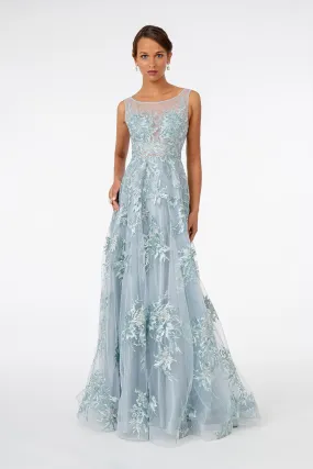 Embroidered Mesh A-Line Long Dress GLGL2979