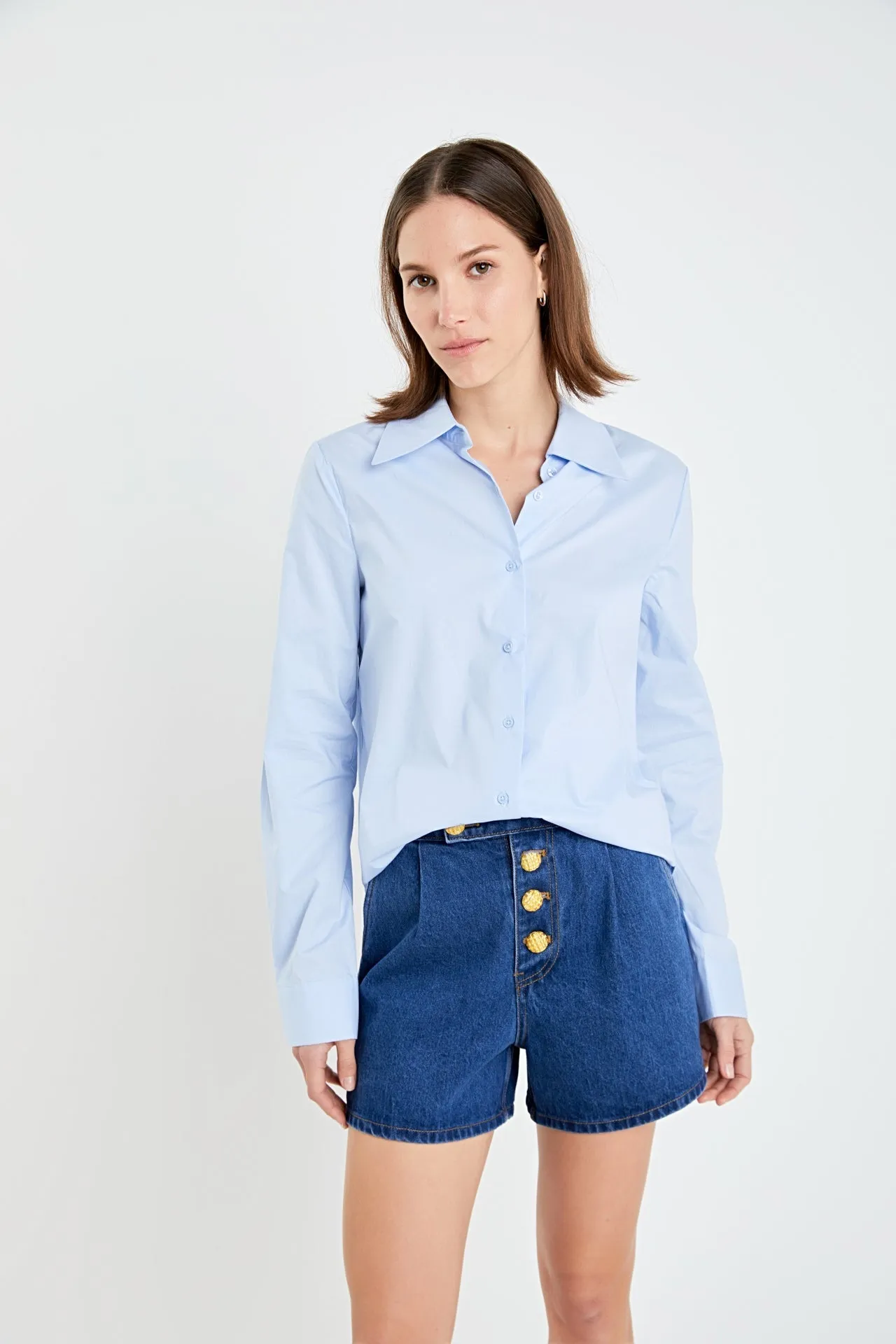 English Factory - Cuff Sleeve Accent Collar Poplin Dress Shirt