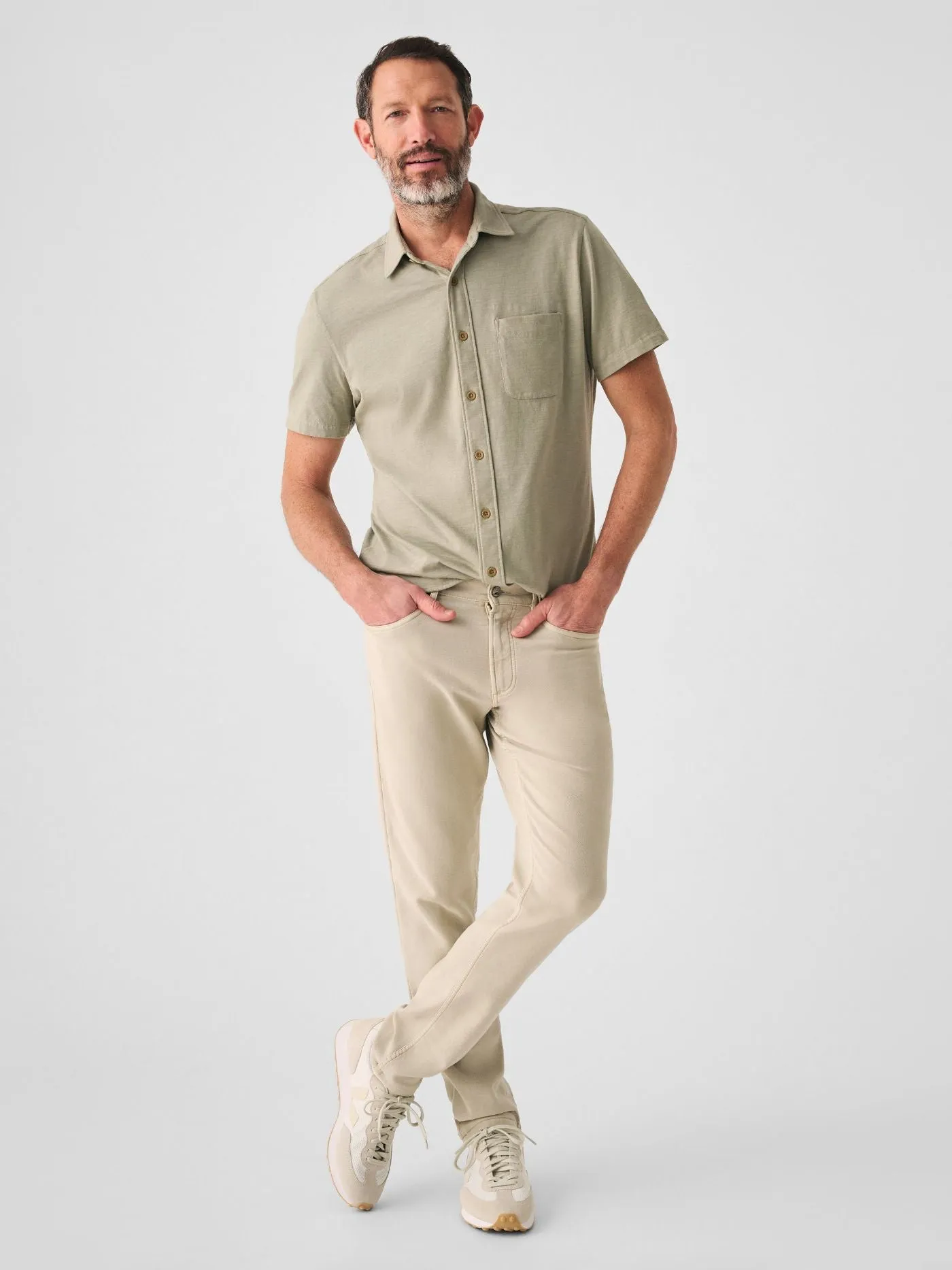 Faherty Short Sleeve Knit Seasons Shirt in Coastal Sage