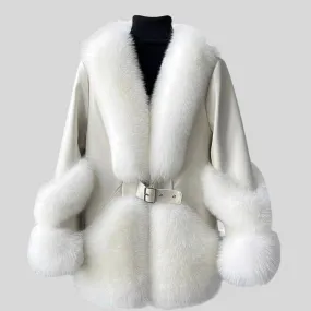 Fox Fur Mid-Length Sheepskin Coat