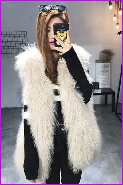 Fur Mongolia Sheep Fur Gilet 60CM O362