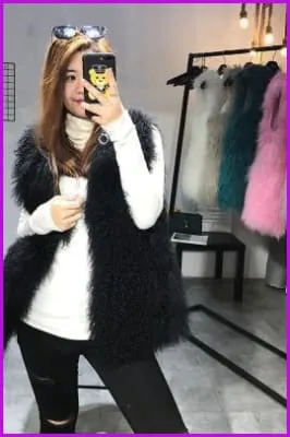 Fur Mongolia Sheep Fur Gilet 60CM O362