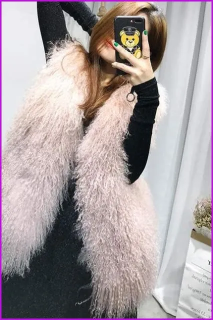 Fur Mongolia Sheep Fur Gilet 60CM O362