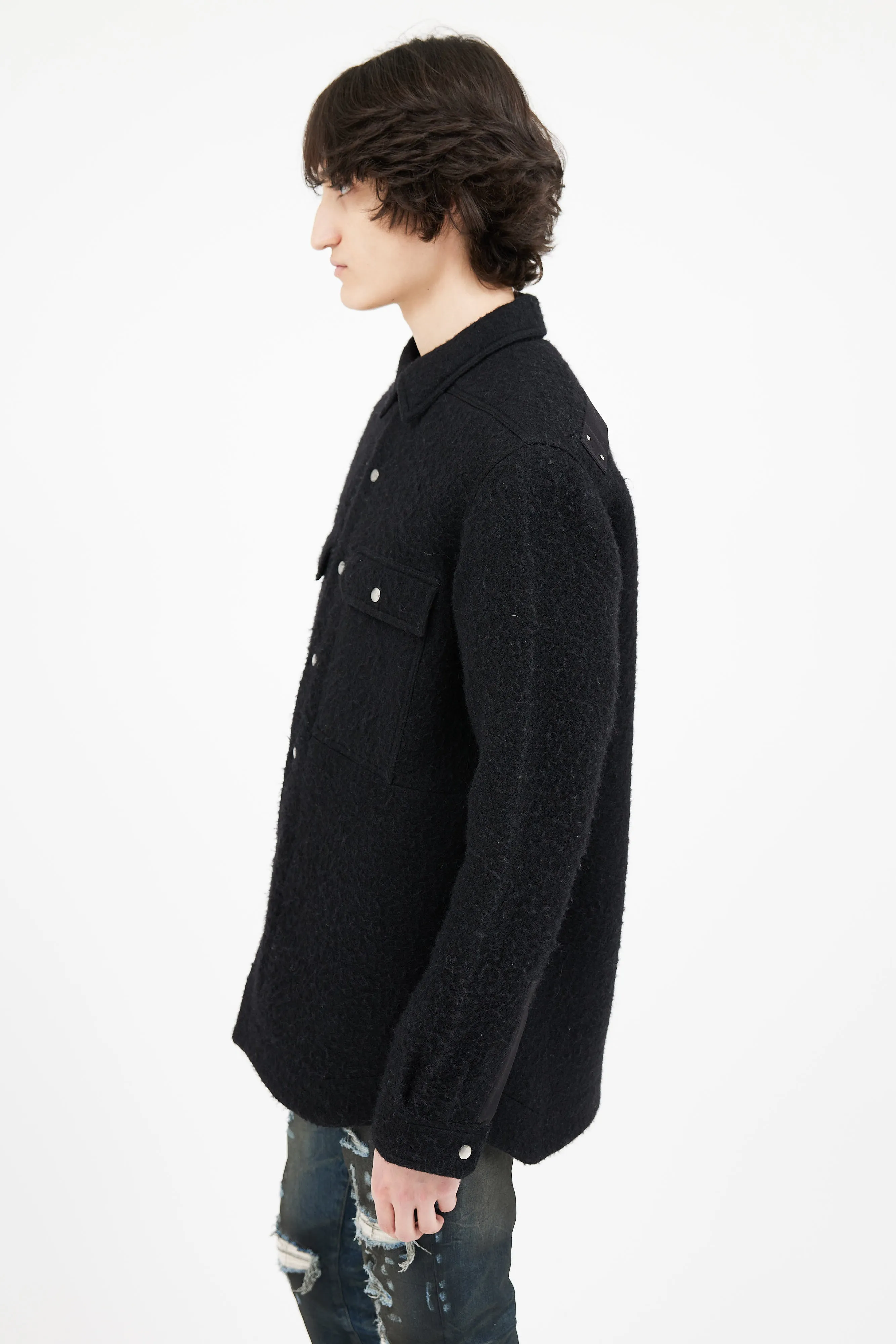 FW 2022 Black Wool Strobe Over Shirt
