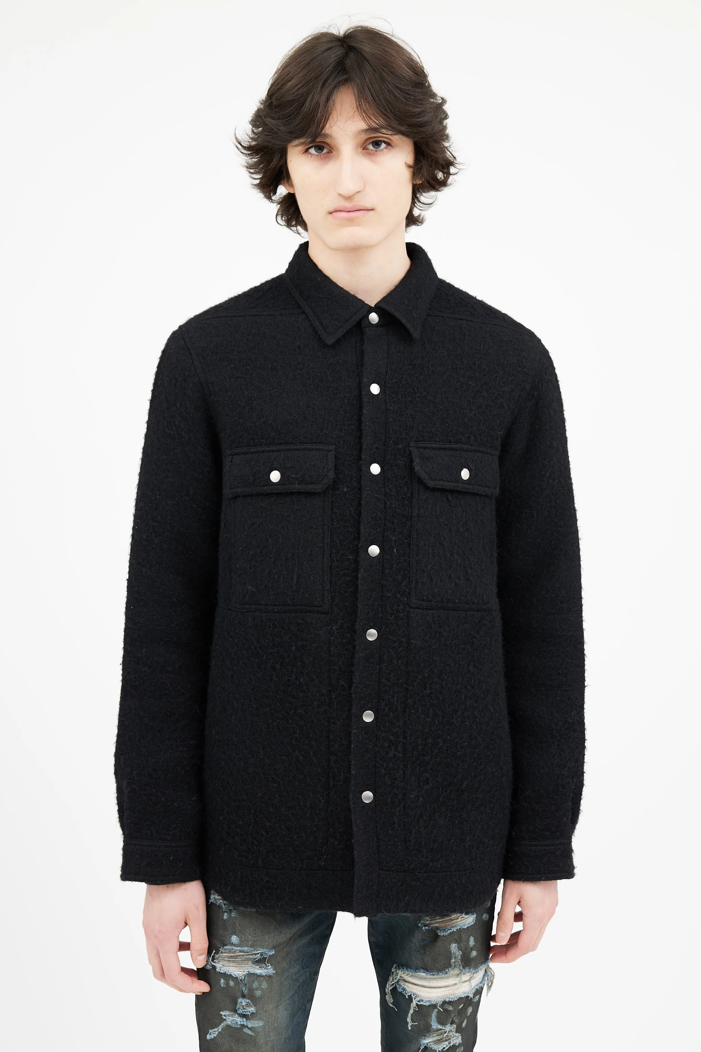 FW 2022 Black Wool Strobe Over Shirt