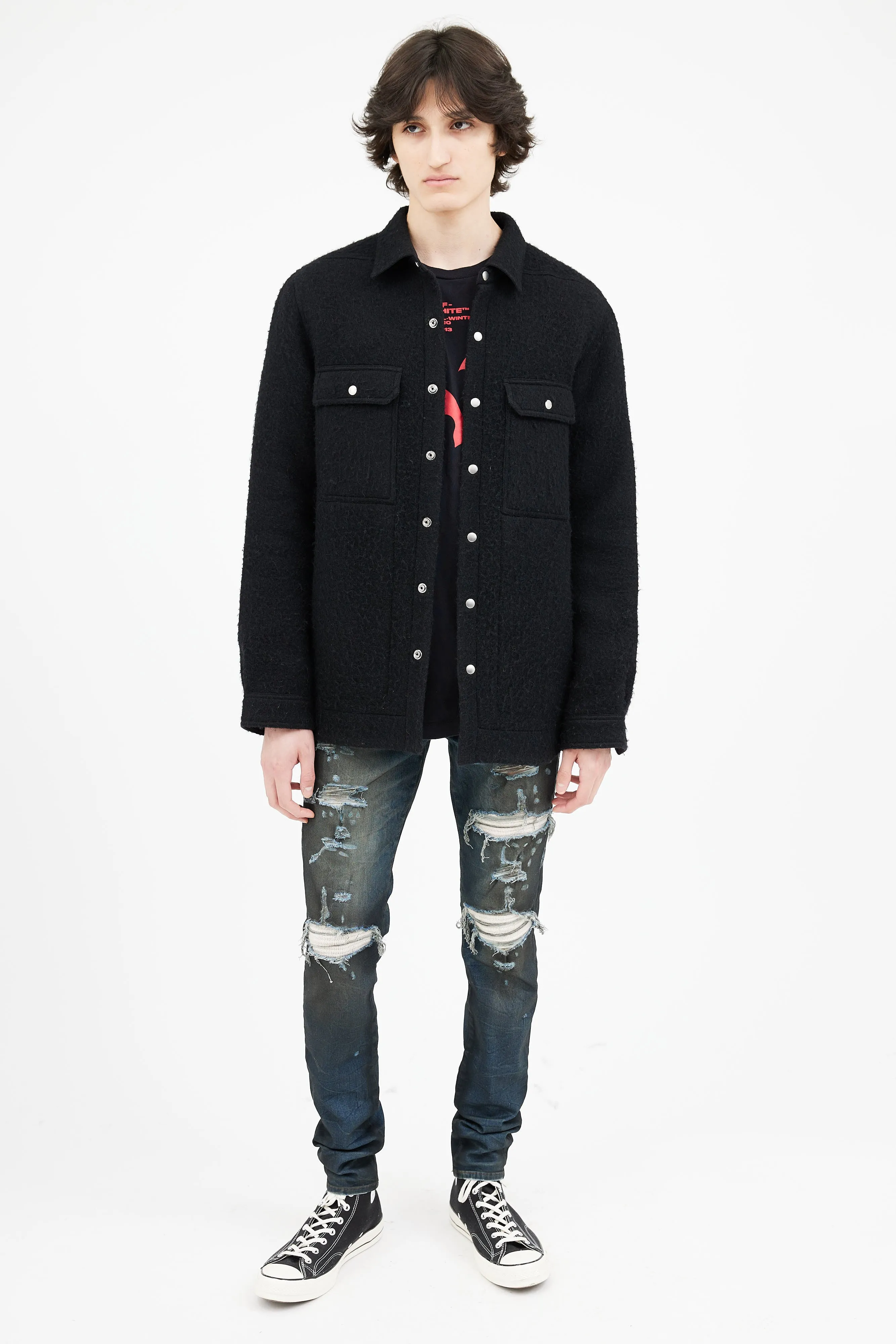 FW 2022 Black Wool Strobe Over Shirt