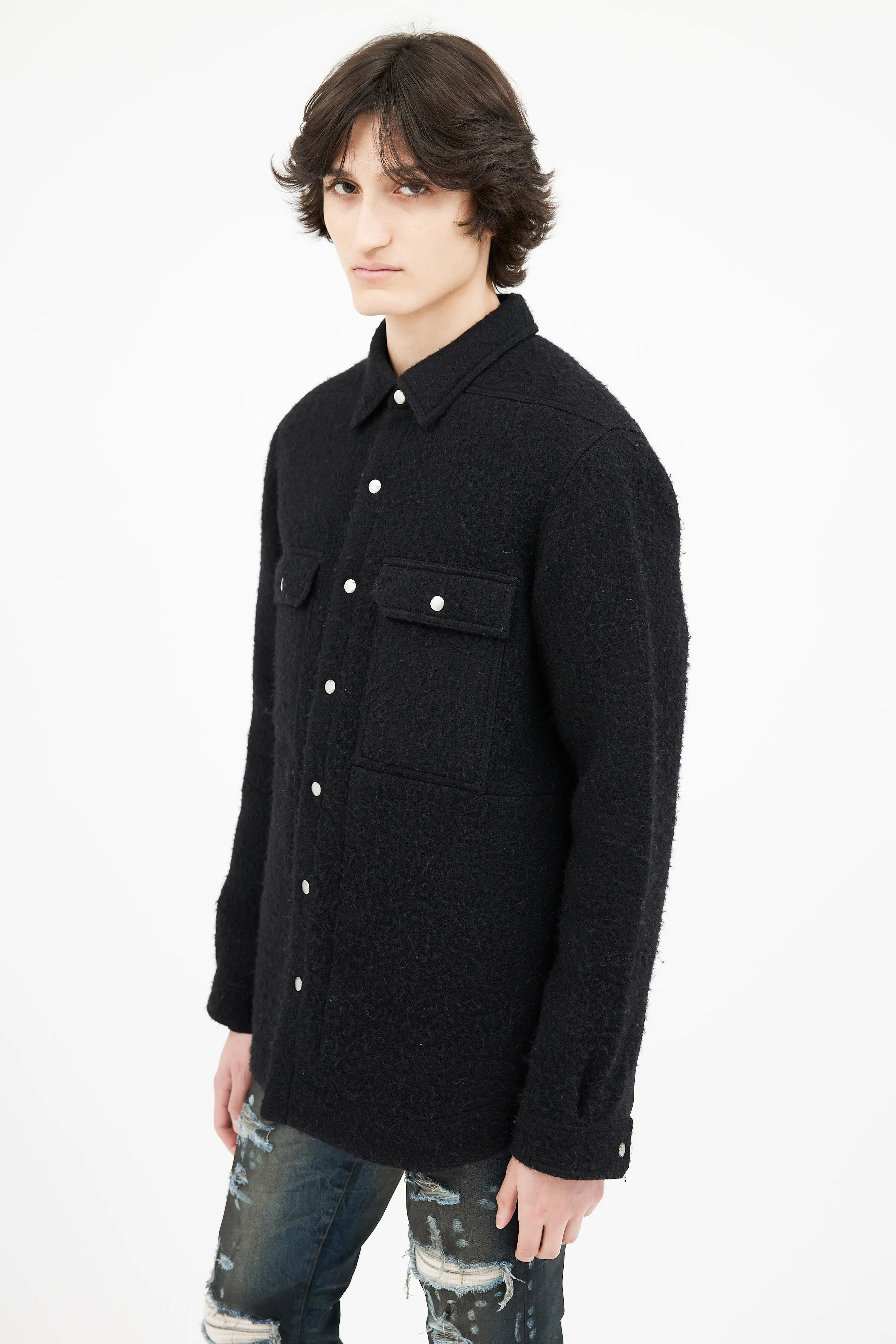 FW 2022 Black Wool Strobe Over Shirt