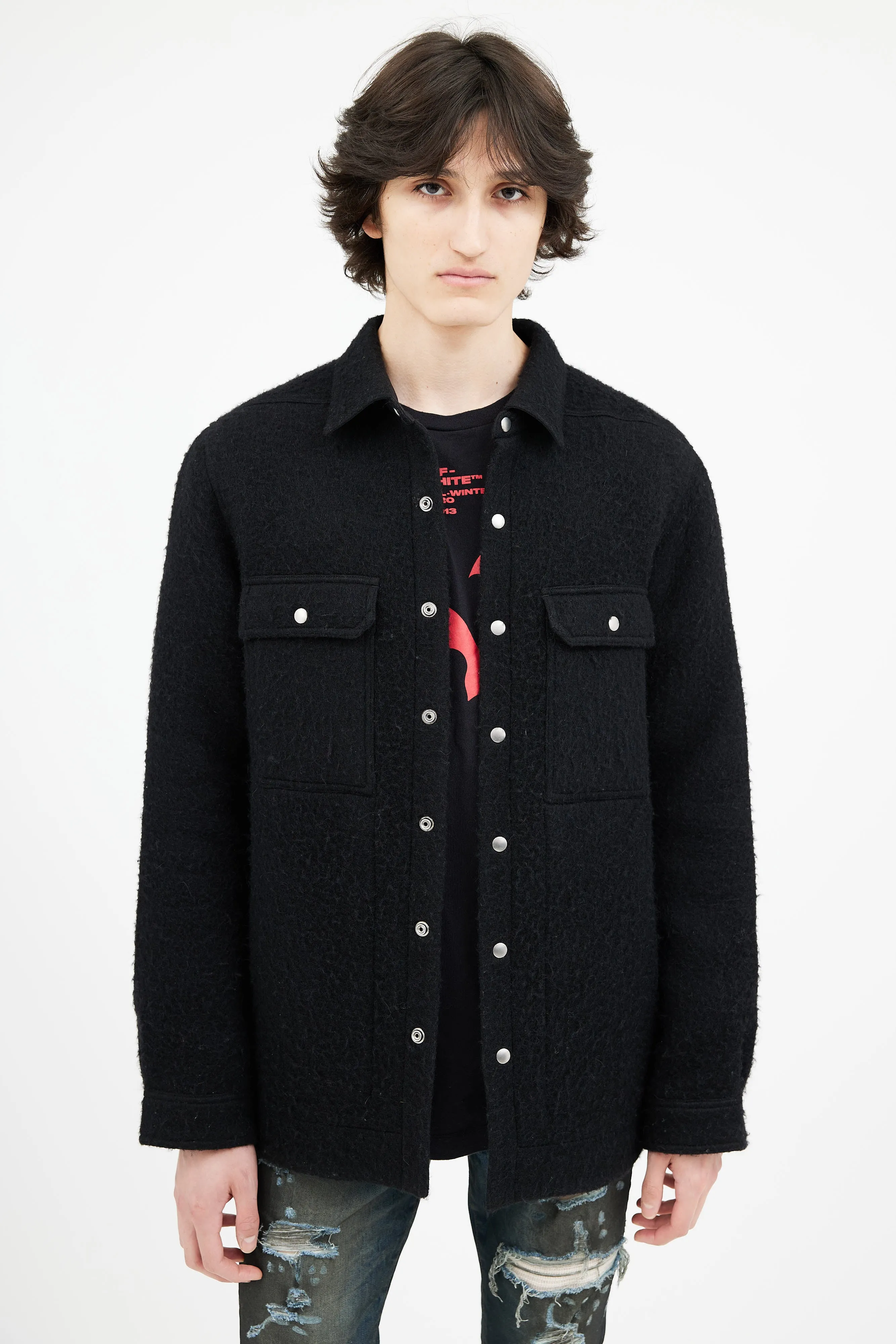 FW 2022 Black Wool Strobe Over Shirt