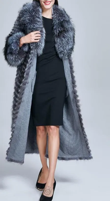 Genuine  Silver Fox Fur Coat