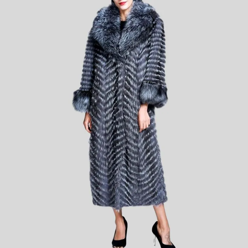 Genuine  Silver Fox Fur Coat